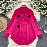 French Niche Design Three-Dimensional Flower Shirt Women's Autumn Loose Thin Ocean To Reduce The Age Of Chic Light Luxury Blouse