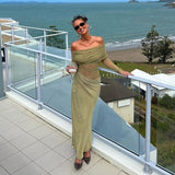 Spring 2025 New Women's Temperament Sexy Shoulder Mesh Perspective Long Dress Dress Woman