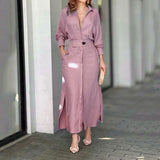 2025 New Temperament Female Commuter With Solid Color To Close Waist Long Sleeve Irregular Shirt Dress Women