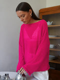 Slave Knitted Jersey 2025 Spring And Summer New Female Perspective Thin Round Collar Horn Sleeve Knit T-Shirt