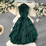 Elegant Three-Home Folded Dress Dress Wooden Ear Long Heavy Industry Pressure Folds High-End Exquisite Dress Woman