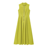 Spring 2025 New Women's Dress French Design Round Neckless Sleeveless Commuting Temperament Fan Flute Dress
