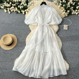 Oceanish Lantern Sleeve Strap With Waist Single Buckle Dress + Inside The Sling Dress Suit