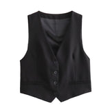 2025 Women's Autumn New Dress V-Neck Short Vest High-Waist Broad Leg Trousers Commuting Suit