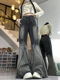 High Street Black And Gray Fashion Gradient Jeans Men And Women Retro Niche Design Sense Waist-Side Flared Trousers
