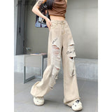 Small High Street Ripped Jeans Women's Summer New Thin High-Waisted Straight-Legged Loose Drag Trousers