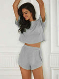 2025 Spring And Summer Knitted Striped Pajamas Loose Short-Sleeved Shorts Set Fashion Outside Wearing Home Clothes Women