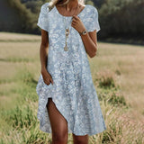 Summer Hot Selling Literary And Art National Wind Round Collar Long Dress