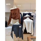 French Irregular Collared Strap Bat Sleeve Knitted Shirt Women Early Autumn High-Level Feeling Unique To Super-Good-Looking Top