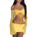 2025 Summer New Women's Pure Color Body One-Word Lead Long-Sleeved Fashion Skirt Suit Women