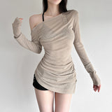 Fashion 2025 Autumn New Women's Hottie Pure Desire Design Thin Perspective Irregular Waist Repair Body
