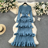 High-End Banquet Dress High-End Light Luxury Niche Leaf-Side Cake Dress Heavy Industry Folds Long Dress