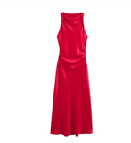 Spring 2025 New Fashion Round-Neck Sleeveless Black Silk-Sense Tidling Dress Woman