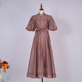Summer Court Style High Design Feeling Heavy Industry Nail Drill Short Sleeve Single Buckle Dress + Sling
