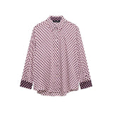 Spring And Summer Print Casual Set Silk-Sense Stitling Long-Sleeved Single-D Row Loose Shirt High-Waisted Trousers Woman