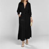 2025 New Temperament Female Commuter With Solid Color To Close Waist Long Sleeve Irregular Shirt Dress Women