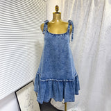 Ins Hot Summer New Fashion Splicing Sling Strap A-Word Denim Dress Skirt