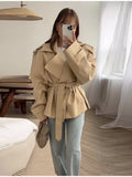 Casual Pure Color Belt Short Jacket 2025 Spring And Autumn New Jacket