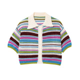 Z Autumn New Striped Printed Short Sleeve Clip Sleeve Casual Shorts Striped Knitted Sling Vests