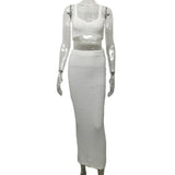 2025 New Babes Knitted Fashion Set Women's Slings Wrapped In Chest Solid Color Bag Hips Long Skirt Two Sets Of Women