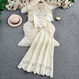 Famous Yuan Age Reduction Heavy Lace Embroidery Round Shirt Design Single Buckle Top Two Sets Of High-Rise Half-Dress