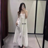 Fan Summer New Women's Hollow Embroidery Fan Flute Dress Loose Leisure Bareback Sling Skirt