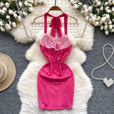 Hottie Wind Hanging Neck Sling Dress Women Summer Shiny Folds Design Ass Short Skirt