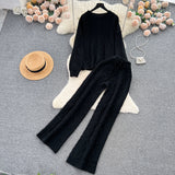 Fashion Suit Female French Gentle Wind Loose Jersey Sweater High Waist Thin Trousers Two-Set