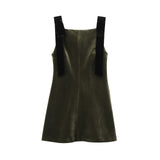 Solid-Colored Sexy Body-Claming Square Skirt 2025 Spring Sling Velvet Bow Mini Dress