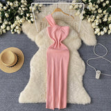 High-End Knitted Collar Dress Women's Summer Irregular Light Luxury Open Design Pure Hottie Dress