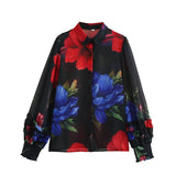 Long-Sleeved 2025 Shirt Top Women's Print Chiffon Autumn Flower Women's New