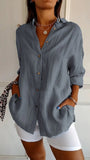 2025 New Single-Dran Buckle Folding Collar Shirt Burst Lady Solid Color Can Sleeve Top