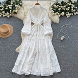 Korean Version Of Fashion Casual Denim Dress Women Retro Collar Short Sleeve Single Buckle Waist Swing Shirt Long Skirt