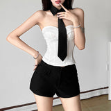 2025 Autumn And Winter New Women's Fashion Hottie Breast Sexy Bare Vest Bump Color Tie Two Sets