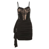 2025 Autumn And Winter New Women's Clothing Sexy Bare Back Perspective Pocket Folded Wrinkles Sling Dress Woman