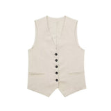 Women's 2025 Spring New Fashioned Colored Flax-Blend Vest + Shorts Set