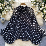 Chiffon Top Spring Fashion Bow Tie With Lantern Sleeves Long Sleeves Loose Shirt Woman