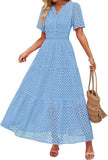 2025 Women's V-Neck A-Shaped Hollow Lace Cake Dress