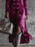 Winter Dress 2025 New Women's Suit And Collar Temperament British Style Double Buckle Body Gold Velvet Dress