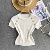 Spice Girls Knit Round Collar T-Shirt Girls Summer Thin Short Thin Design Feeling Fried Street Pure Desire Top