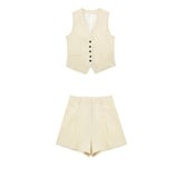 Women's 2025 Spring New Fashioned Colored Flax-Blend Vest + Shorts Set