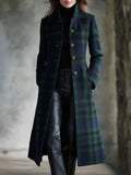 2025 Women's Single Buckle Digital Print Lattice Long Sleeve Long Open Shirt Jacket