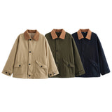 Autumn 2025 New Women's Retro Casual Clip Long-Sleeved Collage Splicing Buckle Jacket Jacket