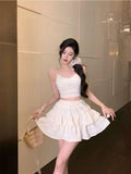 Pure-Want White Sling With Breast Vest Body Bm Half-Dress Short Skirt Two Sets With Short Top Summer