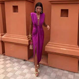 Sexy Deep V Collar Folded Open Fork Dress Female Summer New Temperament Thin Dress Dress Dress Dress