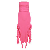 Spring 2025 Fashion Trend Women's New One-Word Shoulder Bra Bag Hips Irregular Dress