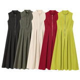 Spring 2025 New Women's Dress French Design Round Neckless Sleeveless Commuting Temperament Fan Flute Dress