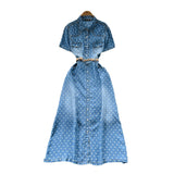 Light Familiar Style Niche Fashion Short-Sleeved Wave Dot Denim Dress Women's Waist Thin Temperament Elegant A-Word Shirt Skirt