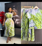 Miyaji Fashion Set Women's Summer French High-Grade Folding Print Short-Sleeved Top + Loose A Word 100-Fold Long Skirt