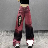 Fat Mm Ocean Color Ripped Jeans Women's Large Size Summer New High-Rise Loose Thin Straight Leg Pants